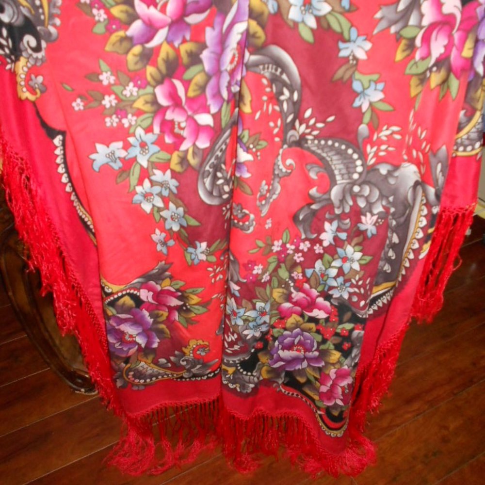 Vintage Ornate Design Silk Tablecloth or Large Shawl